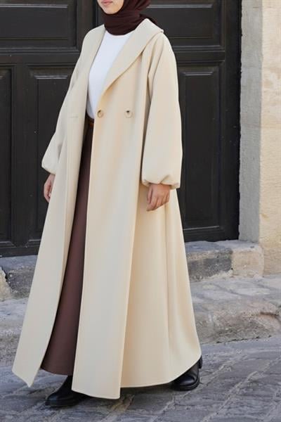 Şal Yaka Kaban - Bej