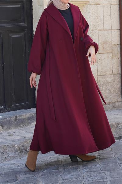 Şal Yaka Kaban - Bordo