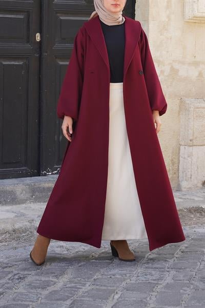 Şal Yaka Kaban - Bordo