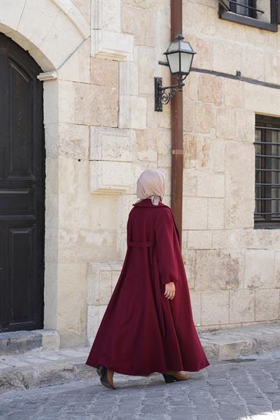 Şal Yaka Kaban - Bordo