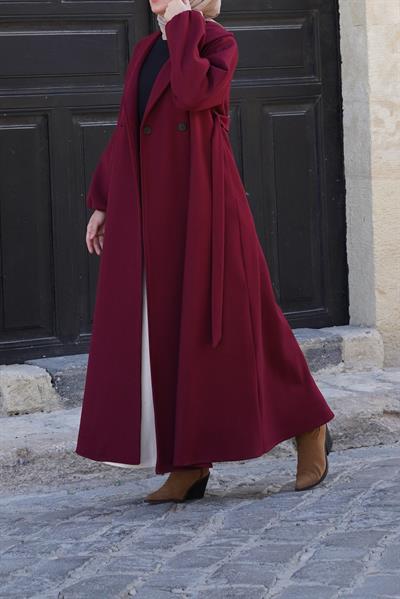Şal Yaka Kaban - Bordo