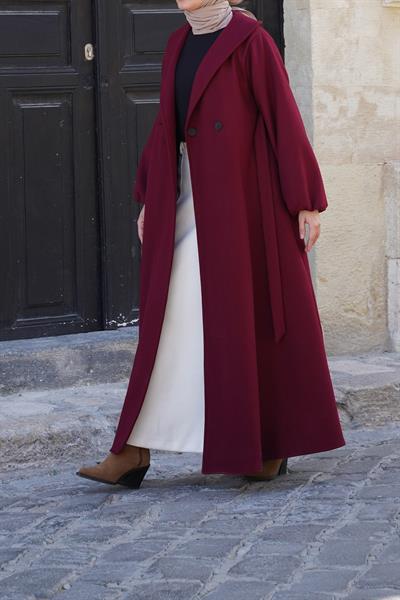 Şal Yaka Kaban - Bordo