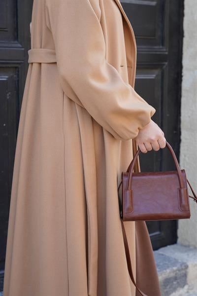 Şal Yaka Kaban - Sütlü kahve