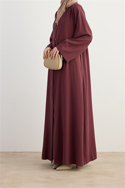 Sedef Düğmeli Tensel Abaya - Bordo