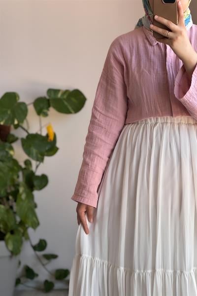 Şifon Astarlı Crush Etek - Ekru