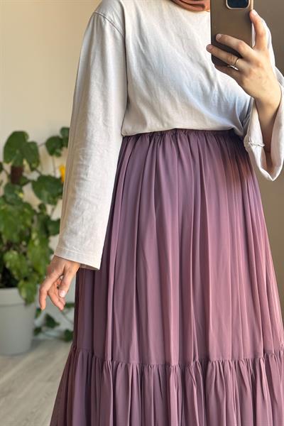 Şifon Astarlı Crush Etek - Gül kurusu