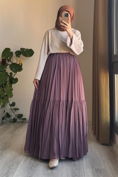 Şifon Astarlı Crush Etek - Gül kurusu