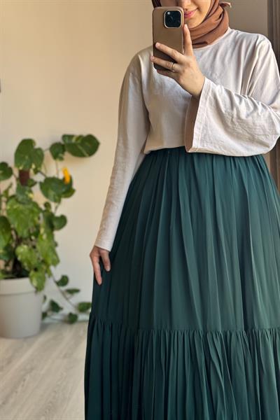 Şifon Astarlı Crush Etek - Zümrüt yeşil