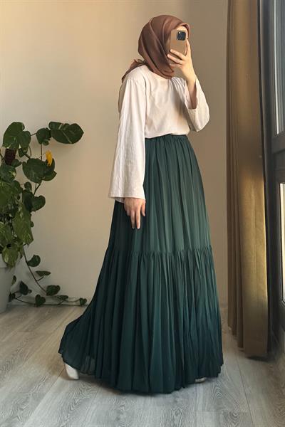 Şifon Astarlı Crush Etek - Zümrüt yeşil