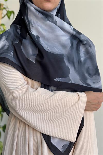 Soft Rose Desen Pamuk Eşarp - Siyah