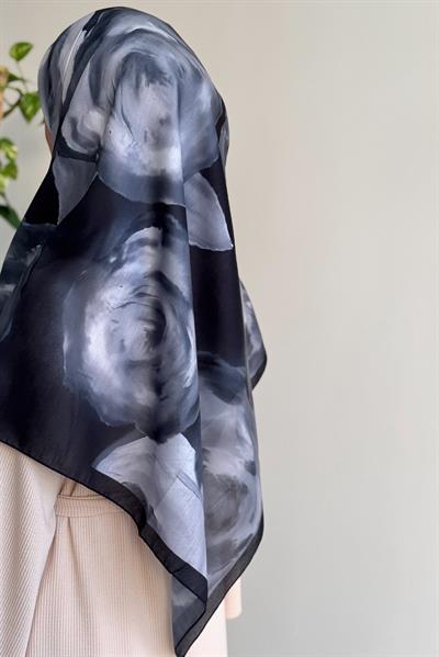 Soft Rose Desen Pamuk Eşarp - Siyah