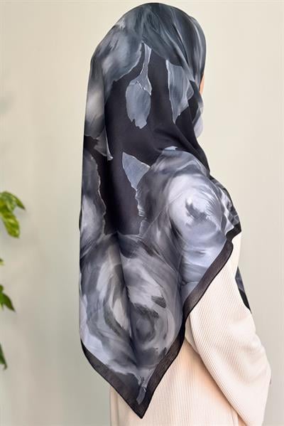 Soft Rose Desen Pamuk Eşarp - Siyah