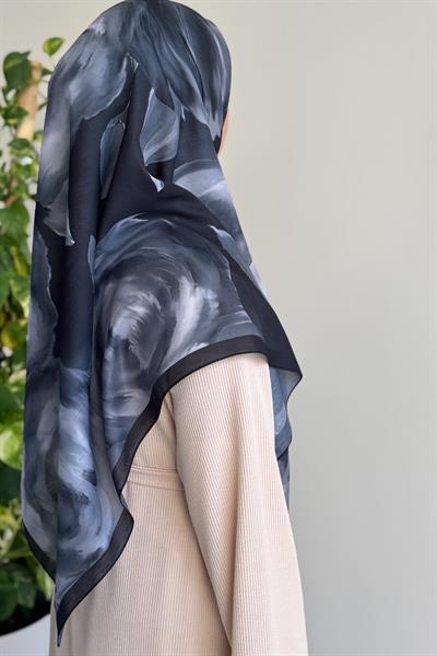 Soft Rose Desen Pamuk Eşarp - Siyah