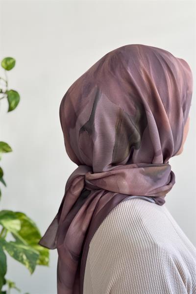 Soft Rose Desen Pamuk Eşarp - Vizon