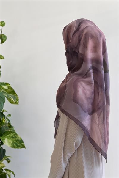 Soft Rose Desen Pamuk Eşarp - Vizon