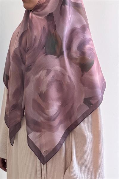 Soft Rose Desen Pamuk Eşarp - Vizon