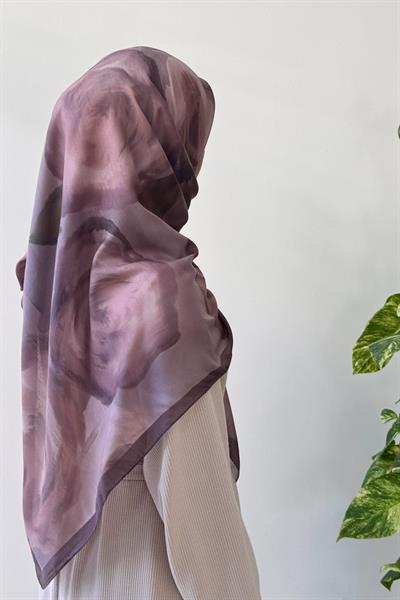 Soft Rose Desen Pamuk Eşarp - Vizon