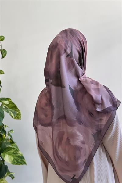 Soft Rose Desen Pamuk Eşarp - Vizon