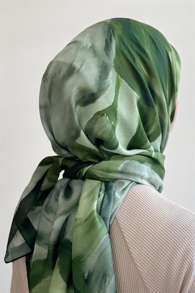 Soft Rose Desen Pamuk Eşarp - Yaprak yeşil