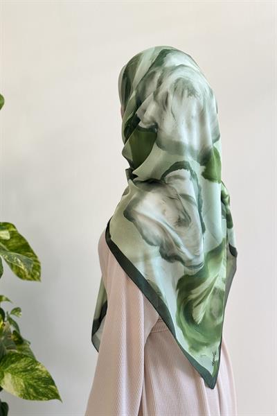 Soft Rose Desen Pamuk Eşarp - Yaprak yeşil