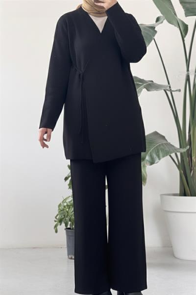Triko Kimono Pantolonlu Takım - Siyah