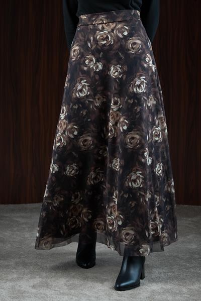 Tül Etek - Gül Desen Kahve