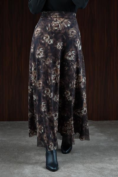 Tül Etek - Gül Desen Kahve