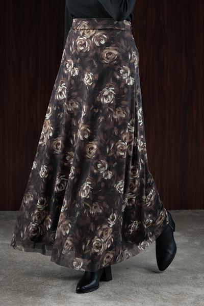 Tül Etek - Gül Desen Kahve