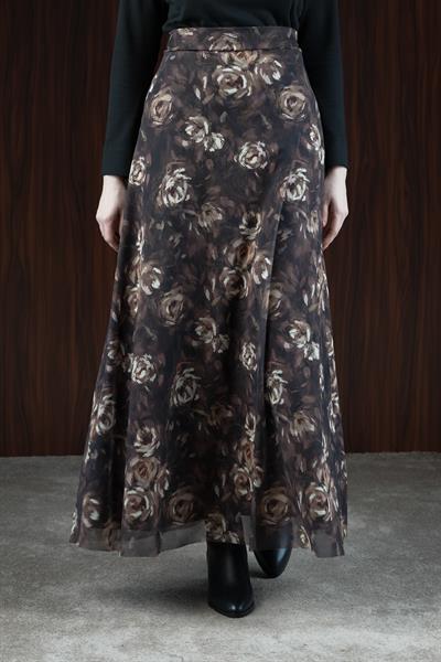 Tül Etek - Gül Desen Kahve