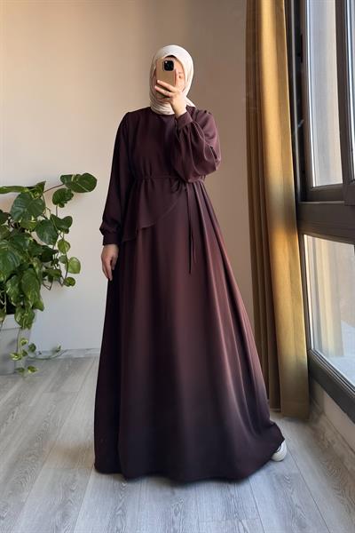 Üstten Fırfırlı Elbise - Acı kahve