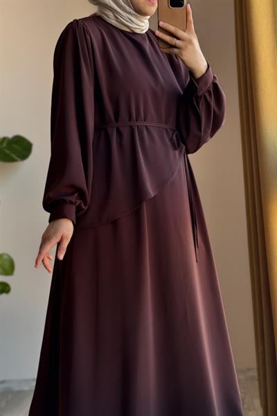 Üstten Fırfırlı Elbise - Acı kahve