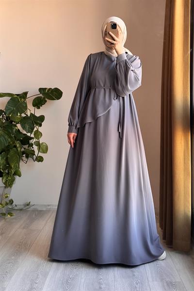 Üstten Fırfırlı Elbise - Gri