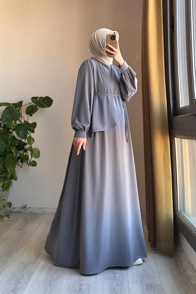 Üstten Fırfırlı Elbise - Gri