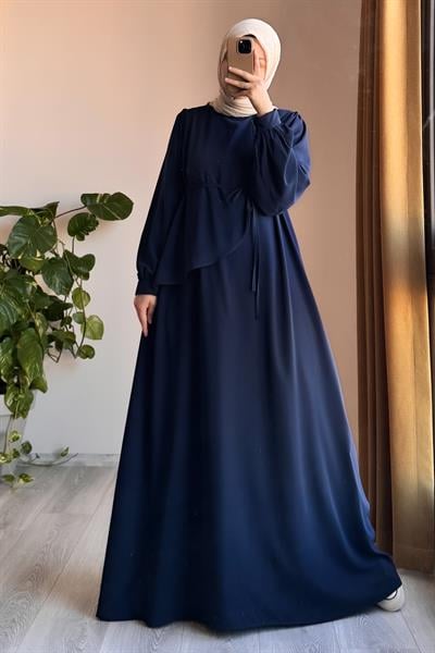 Üstten Fırfırlı Elbise - Lacivert