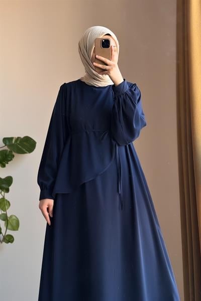 Üstten Fırfırlı Elbise - Lacivert