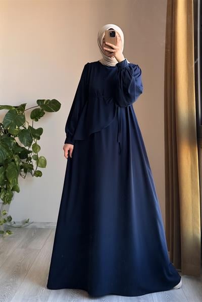 Üstten Fırfırlı Elbise - Lacivert