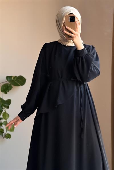 Üstten Fırfırlı Elbise - Siyah