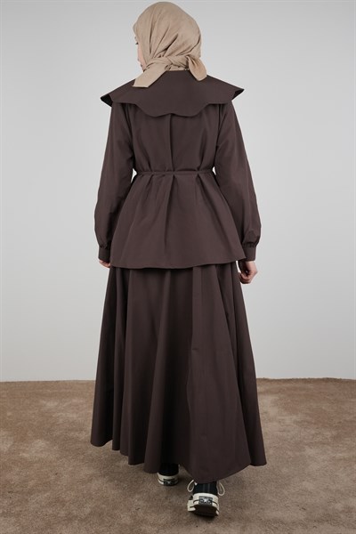 Volanlı Poplin Etek - Acı kahve