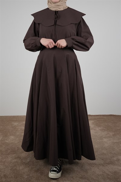 Volanlı Poplin Etek - Acı kahve