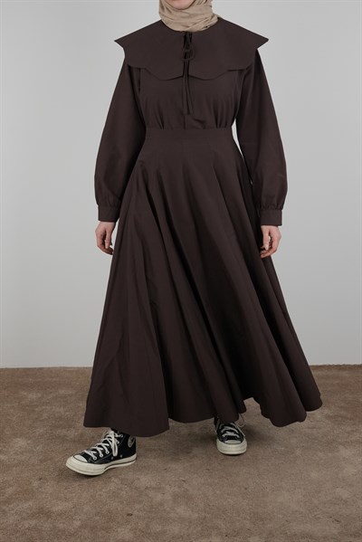 Volanlı Poplin Etek - Acı kahve