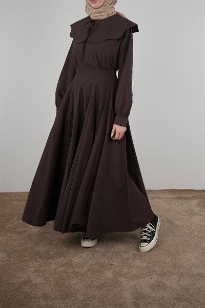 Volanlı Poplin Etek - Acı kahve