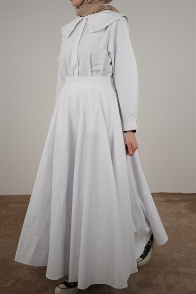 Volanlı Poplin Etek - Ekru