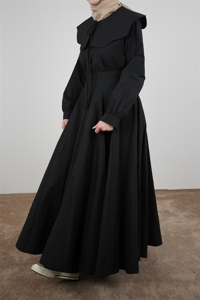 Volanlı Poplin Etek - Siyah