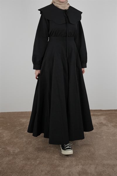 Volanlı Poplin Etek - Siyah