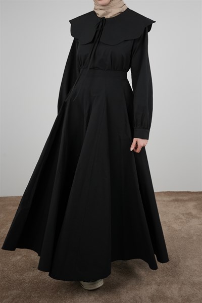 Volanlı Poplin Etek - Siyah