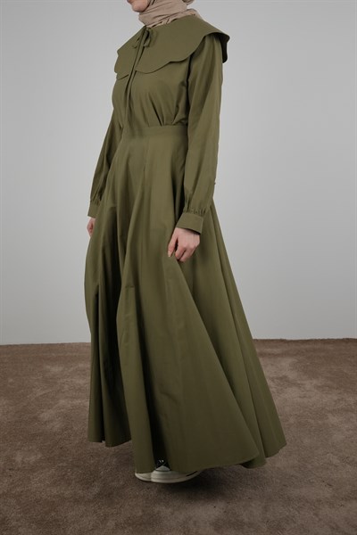 Volanlı Poplin Etek - Yağ yeşili