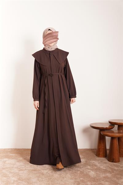 Yakalı Elbise Ferace - Acı kahve