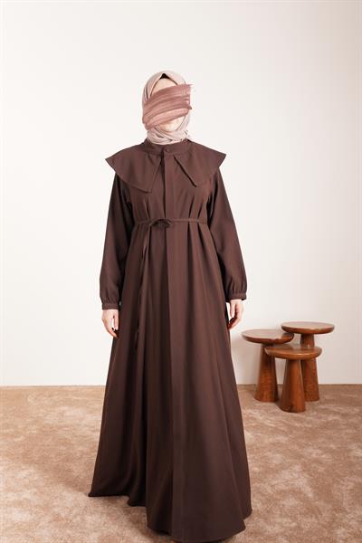 Yakalı Elbise Ferace - Acı kahve