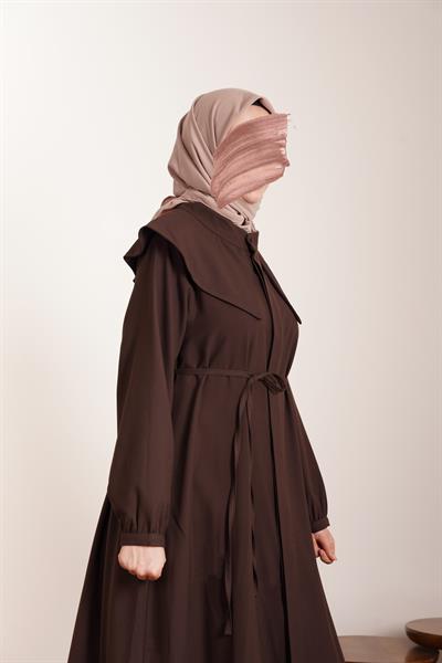 Yakalı Elbise Ferace - Acı kahve