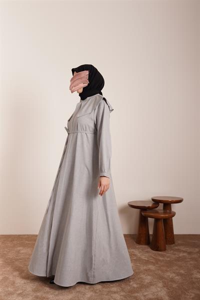 Yakalı Elbise Ferace - Gri